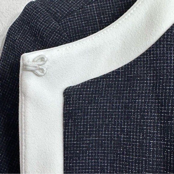 Karl Lagerfeld Blazer Navy Small Long Jacket White Contrast Trim Lined Pockets - Picture 4 of 15